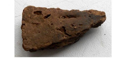 Фрагмент стенки сосуда. Подлинник. Прикамье. IV тыс. до н.э. - VIII в. н.э. Глина, шамот, ручная лепка. 33х17х8 мм.